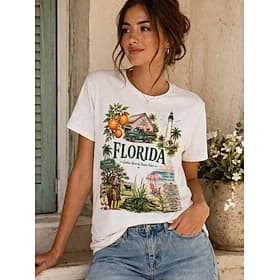Women's T Shirt Print Letter Casual Short Sleeve Crew Neck Round Neck Long Tops Casual Daily White Summer Spring