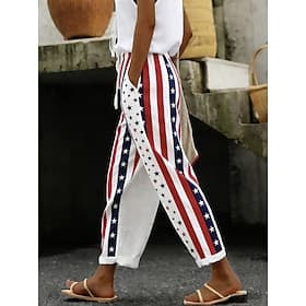 Women's Slacks Casual Pants Vacation Casual Ankle-Length NaturalPantsAmerican Independence Day Graphic Flag American Flag Drawstring Patchwork Pocket Comfy Com