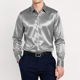 Men's Shirt Satin Shirt Dress Shirt Button Up Shirt Prom Shirt Gradient Wedding Formal Blue Silver Black Yellow Long Sleeve Turndown Spring All Seasons Clothin