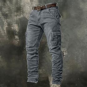 Men's Casual Pants Denim Pants Multi Pocket Straight Leg Plain Comfort Full Length Casual Daily Outdoor Fashion Streetwear Gray Inelastic
