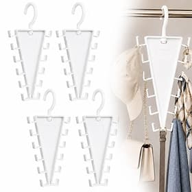 4Pcs V Shaped Double-Sided Closet Organizer Hanger, 360° Rotating Multi-Layer Vertical Clothes Storage Rack with 12 Hooks, Space Saving Organizer for Hats, Sca