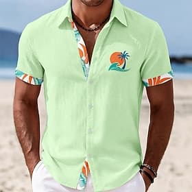 Voor heren Kokosnootboom Tropische planten Overhemd Hawaiiaans overhemd Tropische shirts Korte mouw Hawaii Casual Feestdagen Strand Kleding Zomer Lente Strijki thumbnail 4