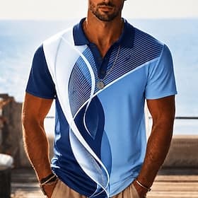 Men's Abstract Geometic Hawaiian Polo Shirts Short Sleeve Polo Shirts Lapel Business Casual Business Athleisure 3D Print Buttons Breathable Mesh Spring  Summer