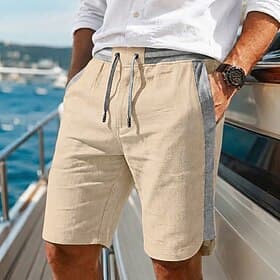 Voor heren Linnen korte broek Zomer korte broeken Strandshorts Trekkoord Zak Zijstreep Kleurenblok Effen kleur Comfort Ademend Knielengte Casual Dagelijks Stra