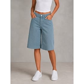Per donna Jeans Pantaloncini Burmuda Moda Lunghezza al ginocchio Vita Alta Classico Comodità Formale Nero Blu chiaro Grigio Estate Primavera