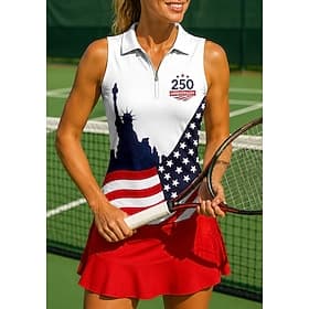 America's 250th Anniversary Women's American / USA Tops Sport Shirt Golf Polo Shirt Tank Top Sleeveless Zipper Floral UPF50 UV Resistant High Elasticity Moistu