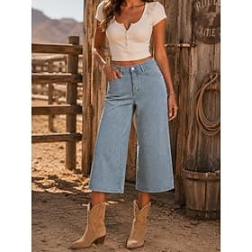 Dames Capri broeken Jeans BreedBeen Chinese Modieus Capris Hoge taille Comfortabel Zwart Lichtblauw Grijs Zomer Lente thumbnail 3