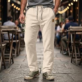 Per uomo Pantaloni di Lino Pantaloni Pantaloni Estivi Coulisse Elastico in vita Gamba Dritta Semplice Comodità Traspirante Lunghezza intera Casuale Quotidiano thumbnail 2