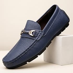 Men's Blue Driving Loafers, Slip-On Moc Toe Casual Shoes, Comfortable Non-Slip Shoes for Driving, Travel, Daily Wear