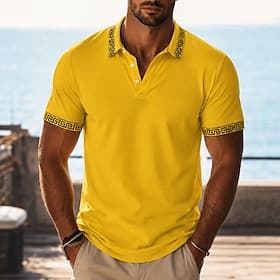 Men's Polo Shirts Casual Sports Turndown Short Sleeve Fashion Basic Color Block Patchwork Lightweight Spring Summer White Yellow Dark Grey Gray Polo Shirts