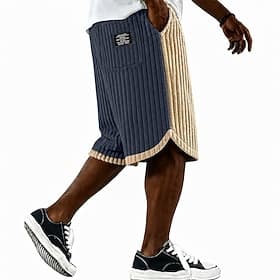 Men's Shorts Casual Shorts Corduroy Shorts Pocket Elastic Waist Plain Striped Solid Comfort Breathable Short Casual Outdoor Beach Vacation Fashion Navy Blue Gr