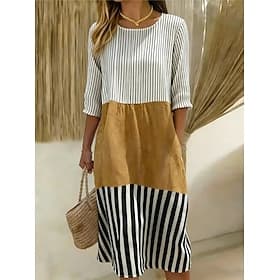 Women's Midi Dress Shift Dress Sundress Vacation Casual Beach Going out Loose Fit Floral Graphic 3/4 Length Sleeve Crewneck Yellow Summer Spring