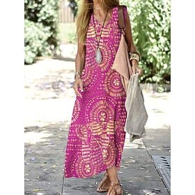 Women's Maxi Dress Sundress Casual Dress A Line Dress Off The Shoulder Dress Vacation Stylish Holiday Loose Fit Graphic Paisley Sleeveless V Neck Black Fuchsia