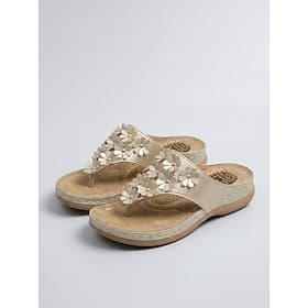 Women's Golden Floral Comfort Sandals – 3D Flower Toe Post Sandals with Massage Footbed, Cushioned Support Summer Slides for Travel, Walking  Daily Wear