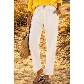 Women's Cotton Linen Pants Trousers Casual Pants Summer Pants Vacation Fashion Streetwear Full Length High Waist Plain Pocket Elastic Waist Breathability Comfo