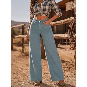 Per donna Jeans Gamba larga Chinos Pantaloni Larghi Moda Lunghezza intera Vita Alta Nero Blu chiaro Grigio Primavera thumbnail 3