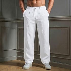 Per uomo Pantaloni di Lino Pantaloni Pantaloni Estivi Gamba Dritta Semplice Comodità Traspirante Lunghezza intera Casuale Quotidiano All'aperto Moda Stile Clas thumbnail 2