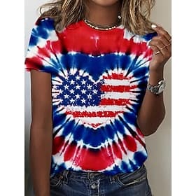 Giorno dell'Indipendenza Americana Per donna Maglietta Stampato Grafico Bandiera Lettera Vintage Moda Elegante Manica Corta Girocollo Top Regolari Casuale Quot