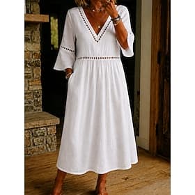 Dames Halflange jurk Kanten jurk Witte jurk Zomerjurk Elegant Modieus Dagelijks Strand Vakantie Normale pasvorm Effen Halve mouw V-hals Spijkerbroekblauw Wit G