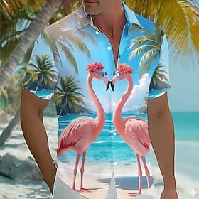 Men's Flamingo Coconut Palm Tropical Plants Summer Hawaiian Shirt Tropical Shirts Aloha Shirt Short Sleeve Hawaiian Daily Beach Vacation Wear Summer Spring Tur thumbnail 2