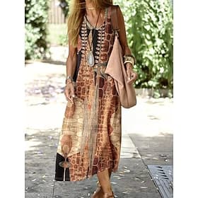 Dames Halflange jurk Zonnejurk Casual jurk A lijn jurk Off-the-shoulder jurk Vakantie Stijlvol Feestdagen Ruim Passend Grafisch Geometrisch Wijnoogst Mouwloos