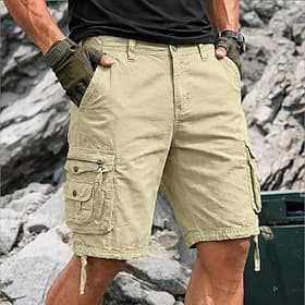 Men's Cargo Shorts Work Shorts Hiking Shorts Leg Drawstring Multi Pocket 6 Pocket Plain Short Casual Sports Outdoor Going out Streetwear Classic Blue Khaki Ine