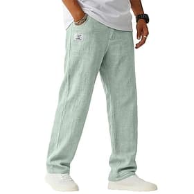 Men's Linen Pants Trousers Summer Pants Baggy Pants Drawstring Elastic Waist Straight Leg Plain Lightweight Breathable Full Length Casual Daily Outdoor Vacatio