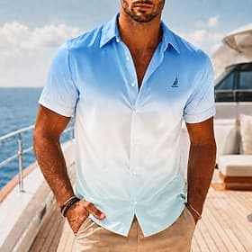 Voor heren Overgangskleur Kokospalm Tropische planten Satijnen overhemd Hawaiiaanse shirts Aloha-shirt Korte mouw Hawaii Dagelijks Vakantie Zomer Lente Strijki thumbnail 2