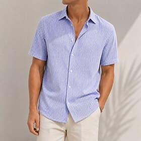 Men's Shirt Seersucker Casual Shirt Light Blue