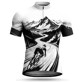 Voor heren Uitslagbescherming Wielrenshirt Abstract Korte mouw Fietsen Shirt Kleding Bovenlichaam met 3 achterzakken UV-bestendig Sneldrogend Met zakken Rits A thumbnail 2