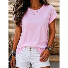 Women's Cozy T Shirt Solid Color Plain Vintage Casual Short Sleeve Round Neck Regular Tops Casual Blue Pink Wine Purple Green Summer Spring