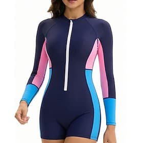 Women's Rash guard Swimsuit Bathing Suit Athletic Swimwear Geometric Patchwork Knee Length UV Sun Protection UV Protection Quick Dry Long Sleeve Swimwear Swims