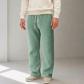 Men's Waffle Casual Pants - Drawstring Comfortable Trousers - Green