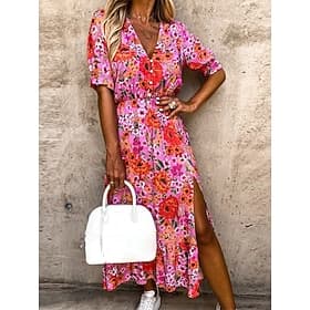 Women's Midi Dress A Line Dress Vacation Casual Outdoor Going out Regular Fit Floral Graphic Half Sleeve V Neck Blue White Pink Red Summer Spring