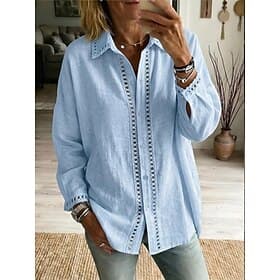 Women's Shirt Boho Shirt Lace Shirt Patchwork Elegant Bohemia Vacation Long Sleeve Long Tops Casual Blue White Pink Green Light Blue Summer Spring