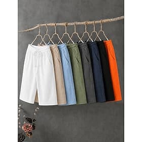 Women's Normal Cotton Linen Shorts Capri Pants Summer Shorts Casual Daily Knee Length Natural Solid Colored Drawstring Pocket Elastic Waist Breathability Comfo