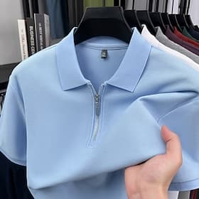 Men's Polo Shirts Zip Polo Casual Daily Quarter Zip Short Sleeve Fashion Basic Plain Cooling Quarter Zip Summer Spring Black White Red Navy Blue Dark Green Pur