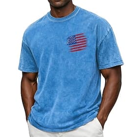 4 juli 2026 250e Voor heren Amerikaanse vlag Acid Wash-shirt Zwaargewicht T-shirt Korte mouw T-shirt DTG Strakke ronde hals Overhemd Vaderlandslievend Straat F thumbnail 2