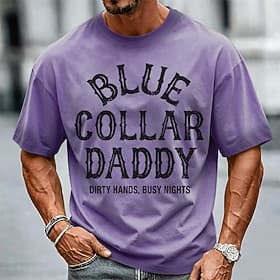 Men's Blue Collar Daddy Dirty Hands Busy Nights Cotton Acid Wash Shirt Heavyweight T-shirt Short Sleeve T shirt DTG Crew Neck Shirt Fashion Daily Street Holida