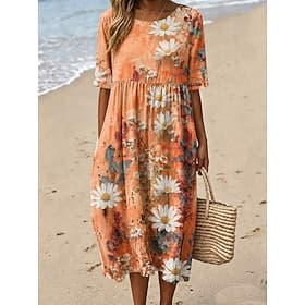 Damen Midikleid Etui-Kleid T-Shirt-Kleid A Linie Kleid Sommerkleid Urlaub Lässig Boho Täglich Sommerkleid Frühlingskleid Lässiger Schnitt Blumen Grafik Kurzarm