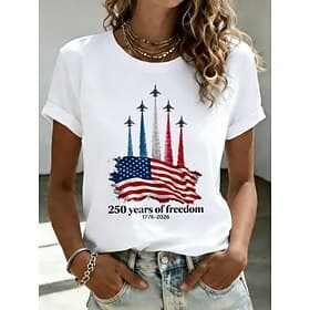 American Independence Day Women's T Shirt Print Graphic Flag Letter Vintage Fashion Stylish Short Sleeve Crew Neck Round Neck Regular Tops Casual Daily Weekend thumbnail 2
