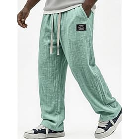 Homme Pantalons en Lin Pantalons Pantalon d'été Pantalons Amples Cordon de serrage Taille Élastique Jambe Droite Uni Léger Confortable Longueur complète Occasi