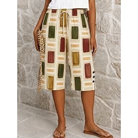 Dame Shorts i bomullslin Capri-bukser Leggings Avskårede bukser Ferie Årgang kystbestemorstil Knelengde Medium Midje Blomstret Grafisk Abstrakt Trykt mønster S thumbnail 2
