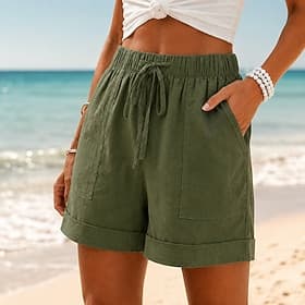 Women's Cotton Linen Shorts Cotton Linen Pants Chinos Shorts Basic Short High Waist Plain Pocket Elastic Waistband Comfy Soft Comfortable Micro-elastic Outdoor