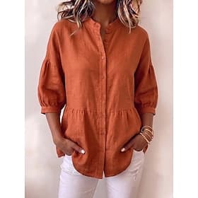 Women's Shirt Solid Color Plain Vacation Casual Mandarin Collar Long Tops Casual Daily Holiday White Orange Grey Spring