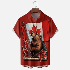 Canada Day Men's Maple Leaf Beaver National Flag Shirt Summer Shirt Button Up Shirt Short Sleeve Patriotic Outdoor Holiday Summer Spring Turndown 3D Print Coll
