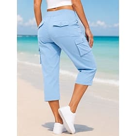 Women's Capri Pants Cargo Pants Elegant Sport Capris Medium Waist Solid Color Plain Pocket Quick Dry Outdoor Inelastic Outdoor Travel Vacation Black White Dark