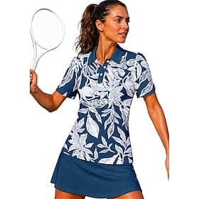 Dames Flora Sportshirt Wandelen poloshirt Tennisshirt Tennis T-shirt Korte mouw Bloemig Knop UPF50 UV-bestendig Hoge Elasticiteit Vochtregelerend Ademend Volle