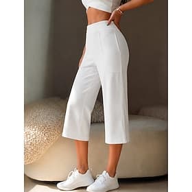 Women's Wide Leg Chinos Vacation Classic Style Basic Capris High Waist Plain Pocket Comfy Comfort Soft Stretchy Casual Gym Yoga Apricot Black White Army Green thumbnail 2