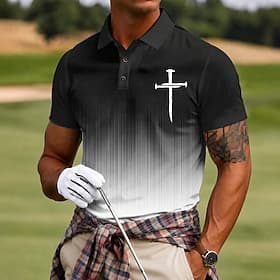 Men's Golf Sports Polo Shirts Short Sleeve Polo Shirts Lapel Casual Athleisure 3D Print Buttons Breathable Mesh Summer Spring Black  1 Black  2
